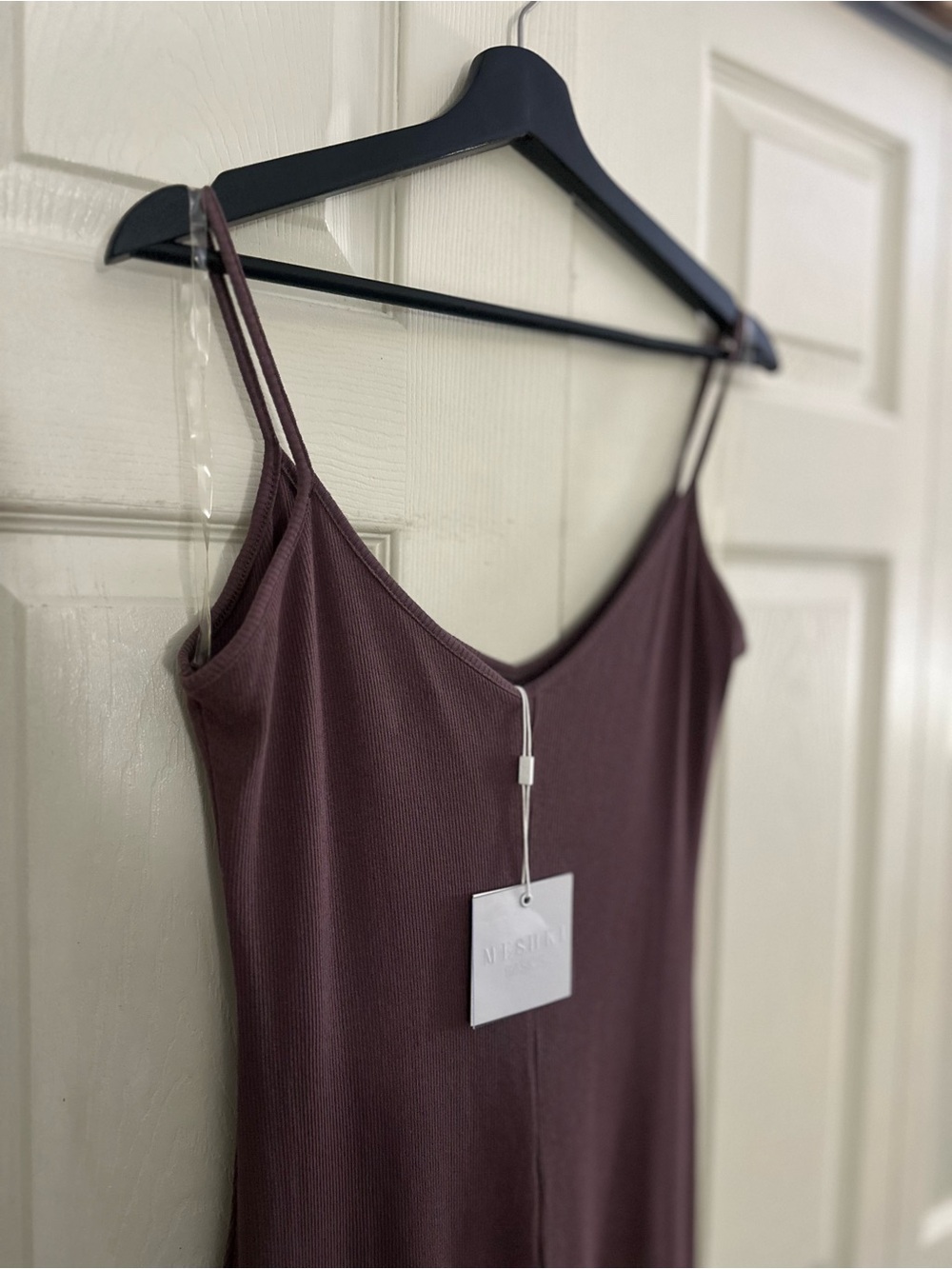 Meshki Basics Plum Wide-Leg Spaghetti Strap Ribbed Jumpsuit Sz Med - Picture 5 of 10